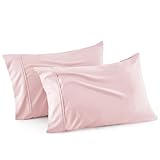 Bedsure Pillow Cases Queen Size Set of 2 - Polyester & Rayon Derived from Bamboo Cooling Pillowcase, Breathable, Soft and Wrinkle-Free Pillow Covers with Envelope Closure, Gifts, Pink, 20x30 Inches