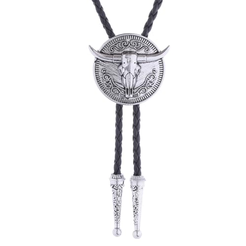 Image of GelConnie Longhorn Bull Bolo Tie for Men Native American Western Cowboy Leather Necktie Bolo Necklace for Women Gold Texas