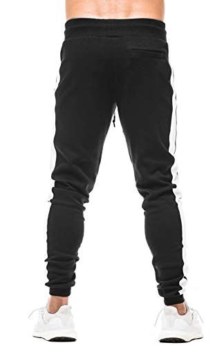 Susclude Calça de ginástica masculina skinny com cordão e bolsos, Preto, Large