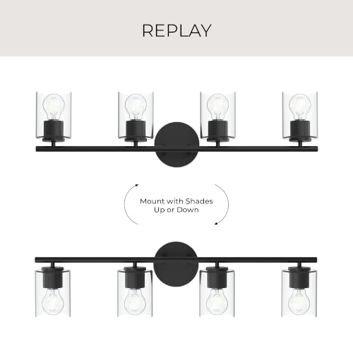 Image of Progress Lighting Replay 31.125 Inch 4-Light Vanity Light, Transitional, Black with Clear Glass Shades, (7.875 inch H x 31.125 inch W x 6 inch D), P300584-031