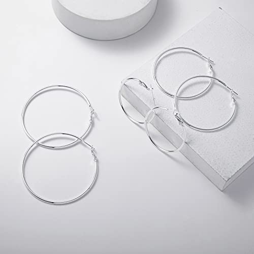 Image of DAILY VIBES Simple Big Thin Hoop Earrings for Women Trendy, 3 Pairs | 925 Sterling Silver Post Large Hoops, 14K Gold or Silver Plated Loop, Hypoallergenic Hoop Earrings Set