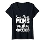 Womens Vintage Some Moms Have Tattoos & Say Bad Words Mother's Day V-Neck T-Shirt