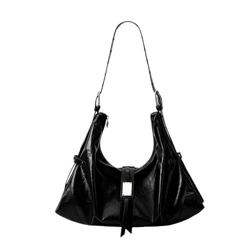 Bolso de hombro de cuero de PU para mujer, bolsos de axila de gran capacidad con cremallera, bolsos con asa superior, retro para oficina diaria, trabajo, salida, ocasiones sociales (negro)