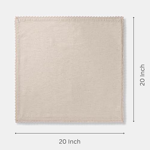 Image of FINGERCRAFT Cloth Napkins Set of 50, 20x20 Inch, Ivory Lace | Cotton Linen Blend Fabric, Decorative Trim Lace Edge, Mitered Corners, Reusable Washable, For Weddings & Banquets
