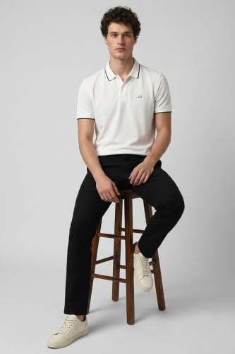 Image of Peter England Men's Snug Fit Solid Polo T-Shirt with Coloured Collar Tipping| Cotton Rich| Premium Pique Weave