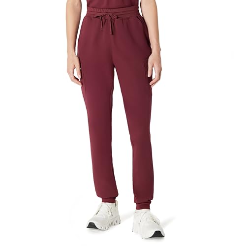 Amazon Basics Womens Scrubs Jogger Pants Yoga Waistband Drawstring Burgundy Medium Short
