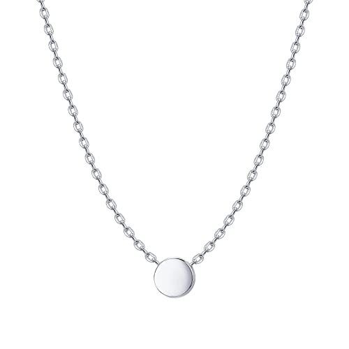 PAVOI 14K White Gold Plated Tiny Dot Necklace Round Circle Pendant Necklace | White Gold Necklaces for Women