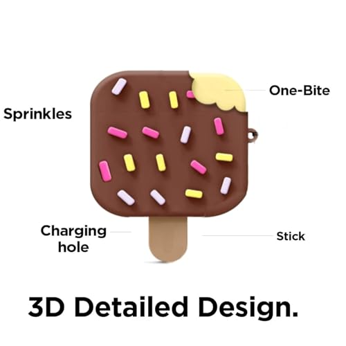 Image of Earphone Cover Compatible for Realme Buds T300, Soft Silicone Skin Shock-Absorbing Protective Case With Keychain (Front LED Visible) (Ice Cream Chocolate)