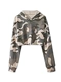 Remidoo Women's Camo Hoodie Cropped Sweatshirt Casual Long Sleeve Crop Top Sweater Green Medium