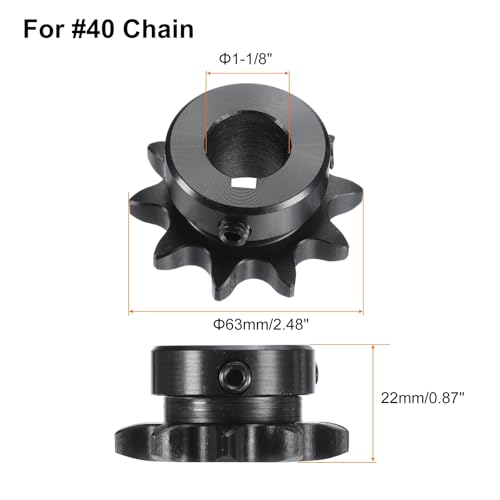 Image of uxcell #40 Chain Roller Sprocket B Type, 1-1 /8 inch Bore 14 Tooth Single Strand Chain Sprocket, Carbon Steel, Keyway with Set Screws