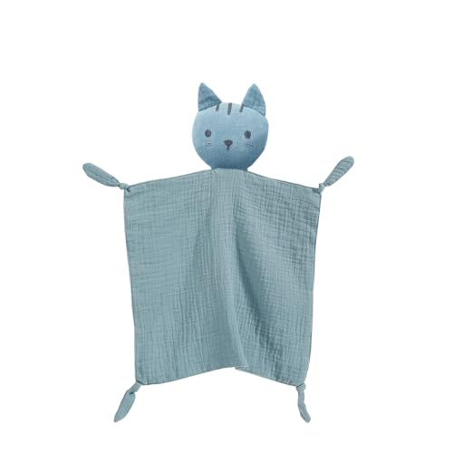 Image of insular Lovey Blanket for Boys and Girls, Organic Cotton Muslin Security Blanket for Babies, Soft Breathable Lovie Soothing Towel for Newborn and Infant, Blue Cat
