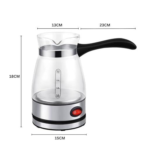 Image of Electric Turkish Coffee Maker Pot 500ML, Borosilicate Glass Coffee Warmer with Heat Resistant Handle, Fast Heating Milk Warmer & Tea Boiler for Home Office Travel Electric Kettle (Glass)
