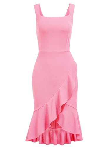 Image of FORTRIC Women Square Neck Summer Wedding Guest Formal Party Cocktail Midi Dress