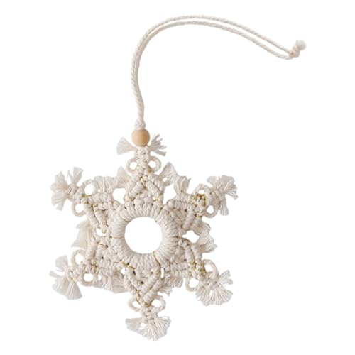 TENDYCOCO Ornament Christmas Car Accessories Hanging Crochet Snowflake Christmas Snowflake Decor Rearview Mirror Hanging Decor Car Mirror Charm Boho Pendant Twine Bohemia White