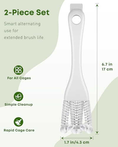 Pawfly 2 Pcs Bird Cage Cleaner Brush, 2-in-1 Bird Cage Cleaning Brush, Bird Poop Remover for Perches, Kennels & Small Animal Cages, Bird Cage Accessories, Bird Droppings Removal Brush