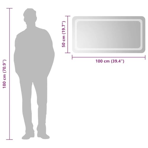 Miroir de salle de bain à LED 100x50 miroir lumineux mural rectangulaire - 7