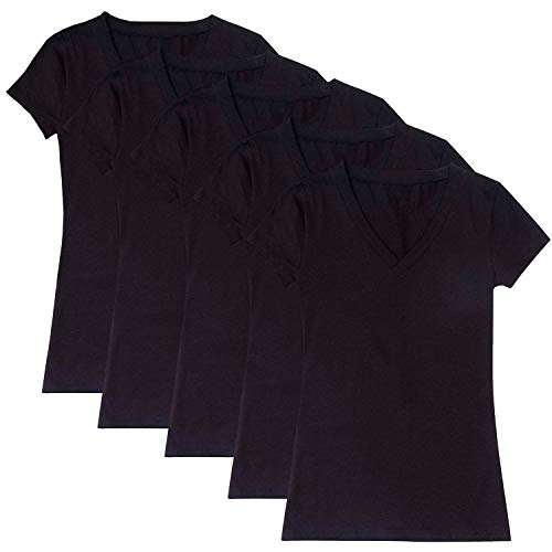 Kit com 5 Blusas Femininas Part.B Decote V (Preto, GG)