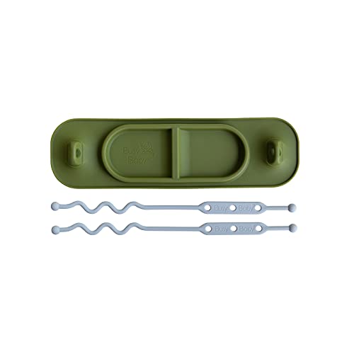 Image of Busy Baby Silicone Mini Mat, Suction Placemat for Babies & Toddlers with Adjustable Tethers, Keeps Toys Off The Floor, Dishwasher Safe, BPA Free, Includes Travel Sleeve (Olive)