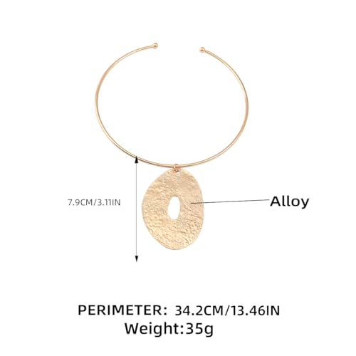 African Jewelry Gold Plated/Silver Choker Necklace for Women Men Unisex,Metal Circle Collar Necklace Irregular Pendant Necklace Statement Costume Ethnic Tribal Accessories3