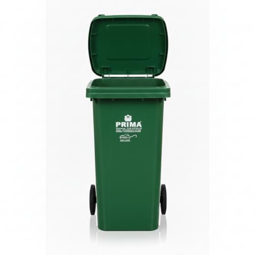 Image of Prima Plastic Manual-Lift Garbage Waste Dustbin with Wheels 120 Ltr Green