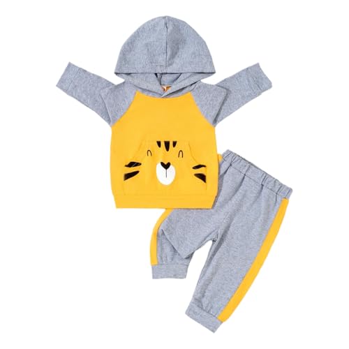 Image of KIMI BEAR Toddler Baby Boys Clothes Long Sleeve Hooded Tops Sweatshirts Pants Outfit Set Boys Fall Winter Spring Outfits