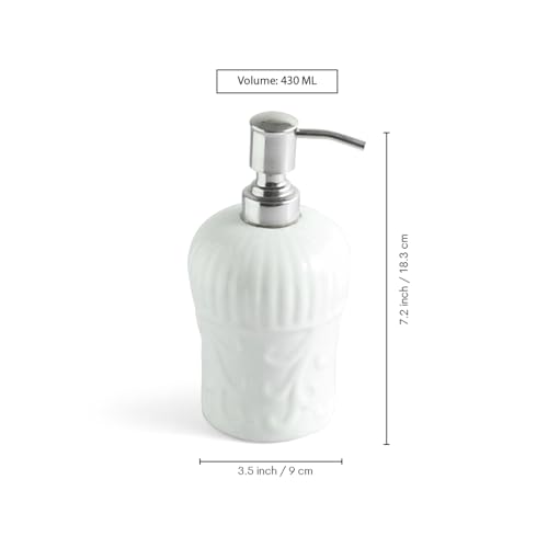 Image of ExclusiveLane 'Ivory Essence' Ceramic Soap Dispenser Set for Bathroom Wash Basin Bathroom Accessories Set of 3 (Liquid Soap Dispenser, Toothbrush Holder, Soap Tray Holder, Hand-Embossed)