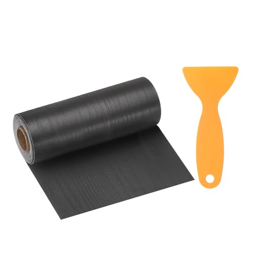 Image of HARFINGTON Wood Grain Repair Tape 6 Inch x 33ft Self Adhesive Repair Patch Tape Simulated Wooden Floor Tapes with Plastic Scraper for Tables Doors Windows Furniture, Black Wood