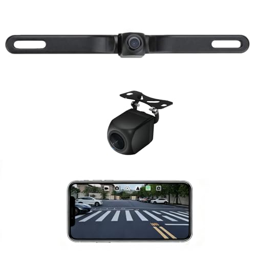 Wireless Backup Camera 1080P AHD WiFi License Plate Camera No Monitor Needed 170 Wide Angle Night Vision IP68 Waterproof Rear & Front View for iPhone & Android SUV RV Van Pickup