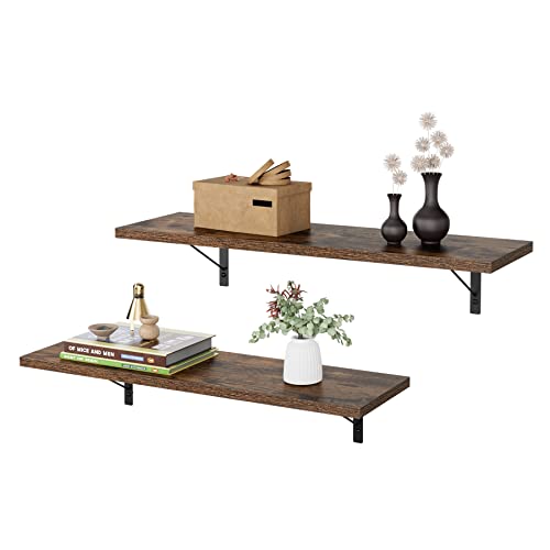 HIFIT 2er Set Wandregal Schweberegal Regalbrett Wandboard Hängeregal für Wohnzimmer Badezimmer Küche Industrie-Design Holz 65x20x12.5cm Cover