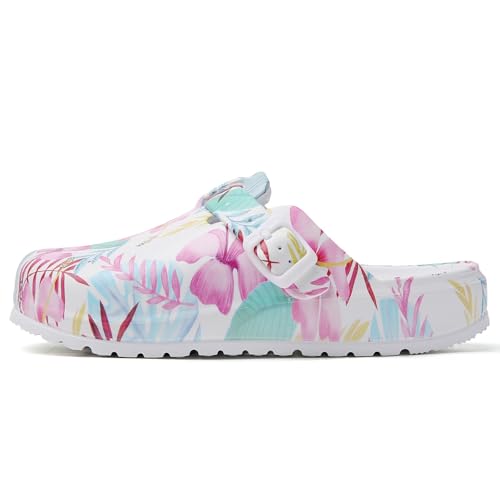 Image of Eliogn Women's Garden Clogs with Print, Waterproof Slip Resistant Work Clogs, Lightweight EVA Slip-On Mules, Cushioned Comfortable Shoes for Nurse, Chef, Kitchen, Beach