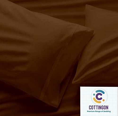 Image of Cottingon 5 PCs Split King Sheet Sets for Dual Adjustable Beds, Soft Luxury Microfiber XL Sheets for King Size Mattress Fits 15 to 18 deep Pocket, Chocolate