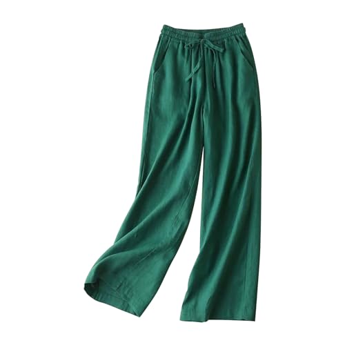 Women Fashion Solid Color Cotton Elastic Long Pants Beach Leisure Trousers Trendy Fall Outfits for