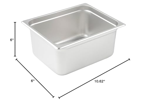 Image of Winco Anti-Jamming Steam Pan, Half-Size x 6-Inch, Standard Weight,Stainless Steel,Medium | Dishwasher safe, Stacking lugs, Heavy-duty, Reinforced corners, NSF listed, Great for Buffets, Catering and Food Preparation