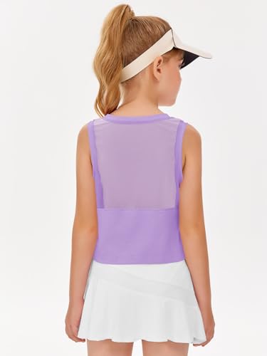 Image of Haloumoning Girls Athletic Tank Tops Kids Sleeveless Crop Tops Mesh Back Workout Cute Sports Shirts 5-14 Years
