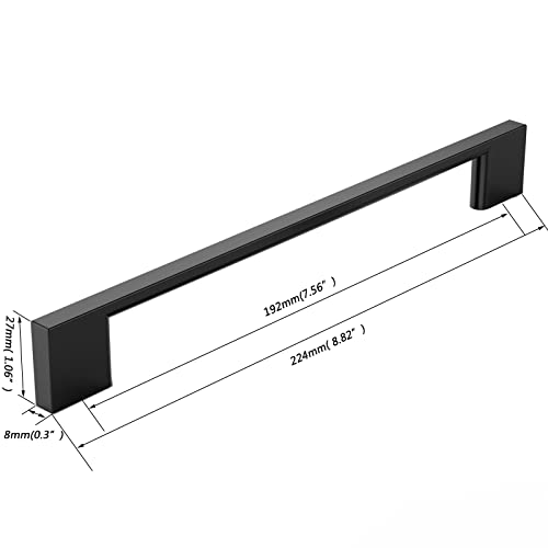 FURNIWARE 10 Pack Cabinet Pull,Matt Black Cabinet Handles,Hardware Drawer Pulls,Solid Aluminum Kitchen Cabinet Door Handles Pull-192mm(7.6 Inch) Hole Center - Image 4