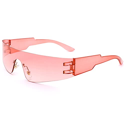 Image of COASION Wrap Around Sunglasses for Women Men Trendy Rimless Futuristic Shades Y2k Shield Flat Top Fashion Eyeglasses