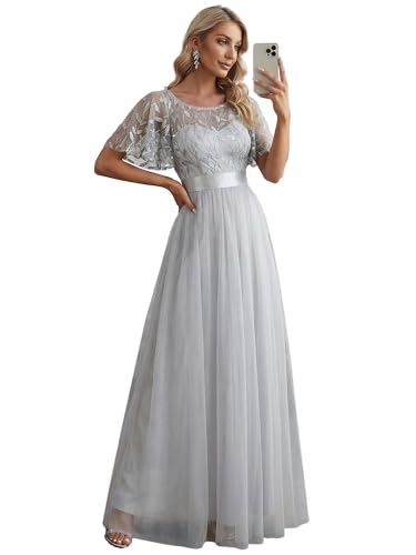Image of Ever-Pretty Sequin Formal Prom Dresses for Women Ruffle Sleeves Empire Waist A-Line Long Mother of Bride Dress 00904