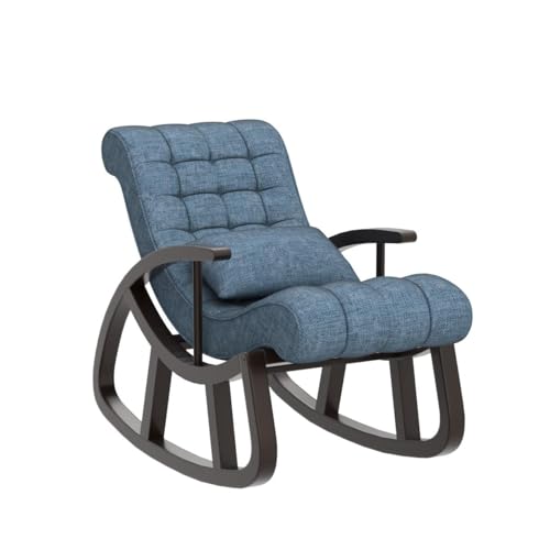 Image of CRAFTCITY Sheesham Wood Elegant Rocking Chair with Pillow and Matching Foot Stool /Living Room Chair /Rose Wood Rocking Chair /Single Seater Sofa with Footrest,Pre-Assembled (Blue 1)