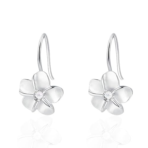 Dainty CZ Flower Dangle Hook Earrings for Women Silver Plated Crystal Flowers Charms Drop Fish Hook Stud Lightweight Elegant Christmas Wedding Holiday Jewelry Gifts