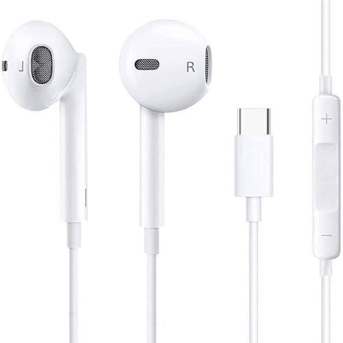 USB C Kopfhörer für iPhone 16/16e/15 Pro Max/Plus/iPad Pro, Type C mit Mikrofon Hi-Fi Stereo Kopfhörer mit Kabel In-Ear Kopfhörer für Samsung S23 S22 S21 S20 A54, Google Pixel...