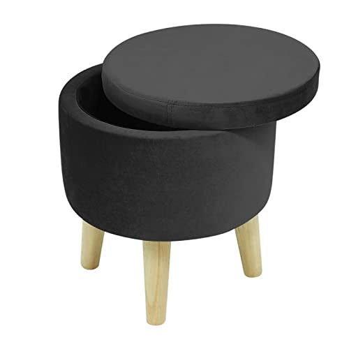 Pouf Contenitore Rotondo Creativo, Sgabello ottomano in Velluto con Coperchio, Contenitore e piedin