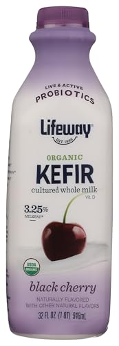 Lifeway Organic Whole Milk Kefir, Black Cherry, 32 Fl Oz, 10g Protein, 12 Live Active Cultures