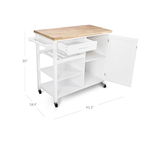BELLEZE-Modern-Rolling-Kitchen-Island-Utility-Cart-with-a-Drawer-Storage-Cabinet-Handle-Towel-Rack-Rubber-Wood-Top-and-Caster-Wheels-Sonoma-White BELLEZE Modern Rolling Kitchen Island Utility Cart with a Drawer Storage Cabinet Handle Towel Rack Rubber Wood Top and Caster Wheels Sonoma White