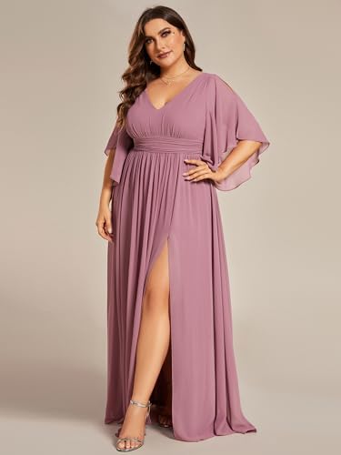 Ever-Pretty Plus Women's Plus Size V Neck Half Sleeves Slit A Line Floor Length Bridesmaid Dress 01886-DA3