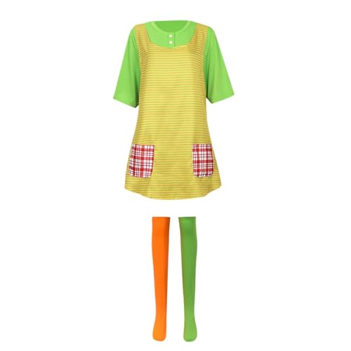 pvucpot Kinder Mädchen Kostüm Set mit Kleid Bluse Weste und bunten Strümpfen Freches Outfit für Karneval Fasching Halloween Rollenspiel & Geschenk