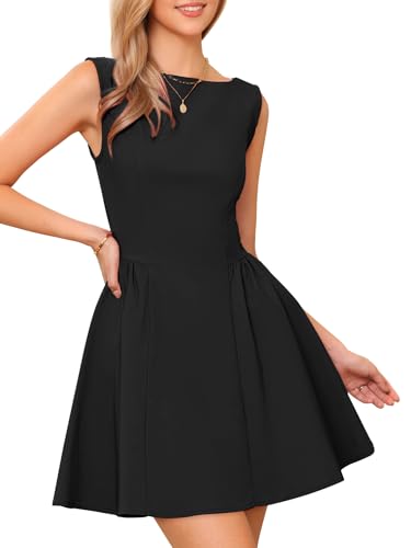 Allegra K Sleeveless Mini Dress for Women Boat Neck 2025 A Line Office Work Dresses