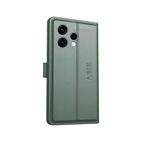 Image of AIBEX Compatible for Oppo Reno 15 5G Flip Cover Leather Finish | Inside TPU with Card Pockets | Wallet Stand | Complete Protection Flip Case Green