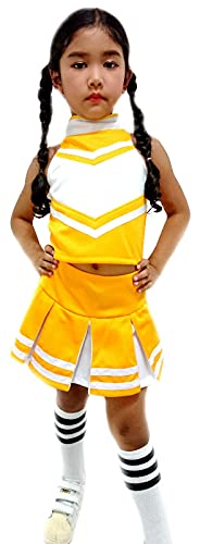 Total 2550 Little Girls' Cheerleader Cheerleading Outfit Uniform Costume Cosplay Yellow Gold/White (XXL / 13-16)