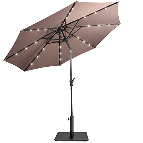 Giantex Patio Umbrella With Base Stand, 10Ft Solar Led Lights Outdoor Umbrella And 36 Lbs Steel Umbrella Base Stand W/ Wheels, 8 Ribs Steel Market Umbrella, 24 Lights Easy Push Button Tilt And Crank, Solar Table Umbrellas For Garden, Deck, Backyard, Pool (Tan) #TOP15