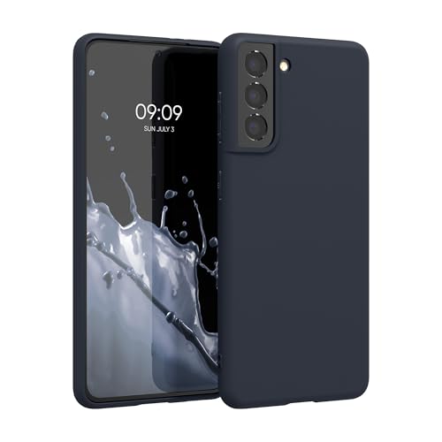 kwmobile Funda para Samsung Galaxy S21 Carcasa   Ultrafina de TPU y Silicona con Bordes elevados anticaídas   Azul Oscuro